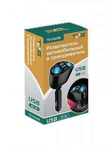 Разветвитель прикуривателя автомобильный на 2 гнезда + 2*USB TDS TS-CAU68